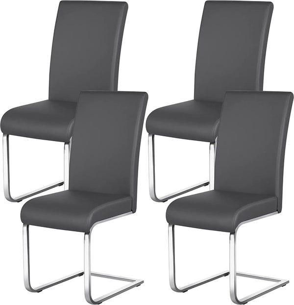 Modern Leather High Back Armless Conference Meeting Chairs - Set of 4 / Dark Gray