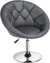 Modern Leather Tufted Height Adjustable Swivel Barrel Chair - Dark Gray
