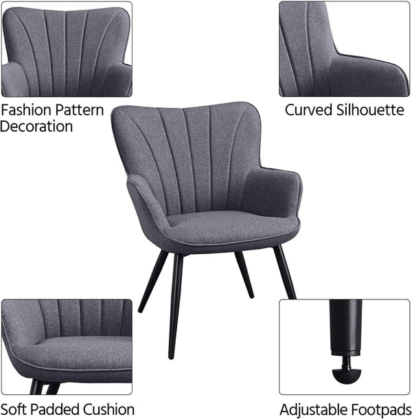 Modern Upholstered Curved Back Fabric Linen Accent Chairs