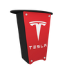 Red and black Tesla-branded podium with bold white logo on N1 Locking Storage Counter