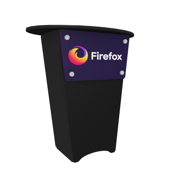 N1 Locking Storage Counter with black podium and purple Firefox logo