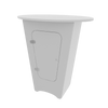 N1 Locking Storage Counter: white cylindrical pedestal with flat top and side door