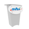 White plastic podium with shi logo on N1 Locking Storage Counter