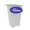 White Cadbury chocolate cup with purple logo on N1 storage counter