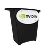 Black NVIDIA podium with white oval green eye logo in N1L Locking Storage Counter