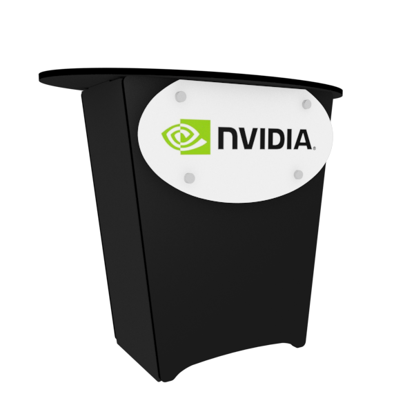 Black NVIDIA podium with white oval green eye logo in N1L Locking Storage Counter
