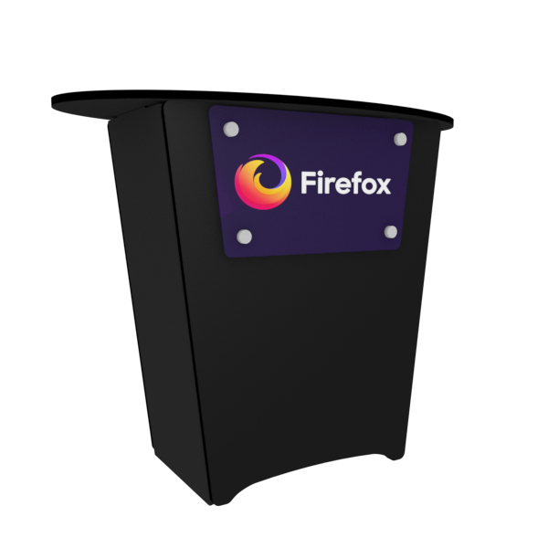 N1L Locking Storage Counter with black podium, purple Firefox logo panel
