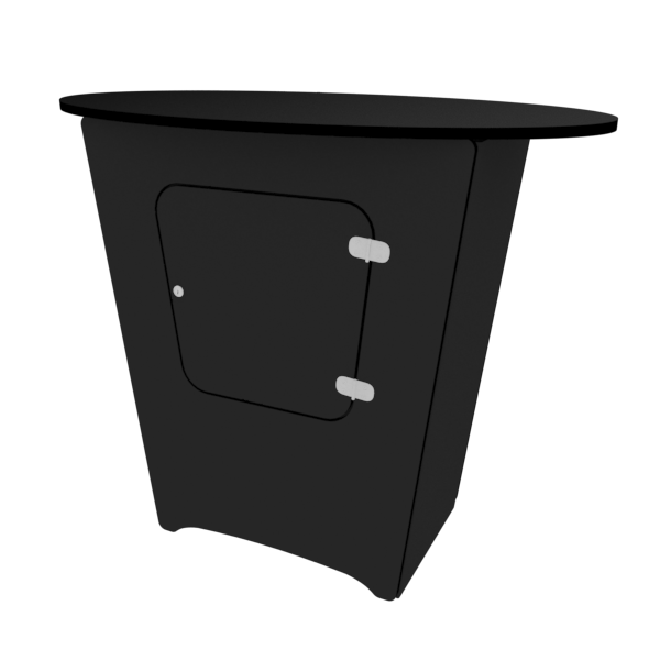 N1L Locking Storage Counter with black curved-top cabinet and white latches