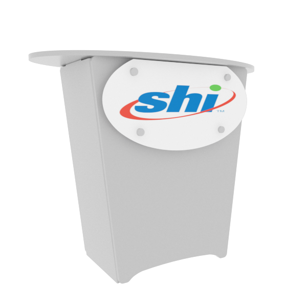 N1L Locking Storage Counter with white plastic podium and shi logo