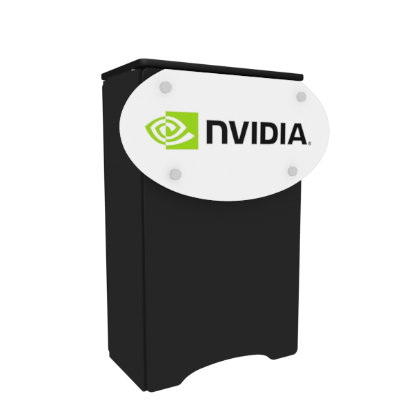 Black NVIDIA server rack with green eye logo in N3 Locking Storage Counter
