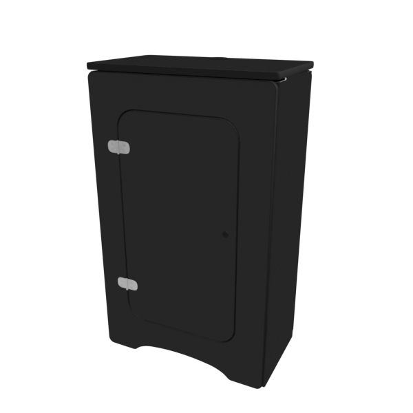 N3 Locking Storage Counter with black single-door cabinet and white latches