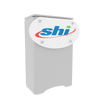 White rectangular Shi-branded N3 locking storage counter with rounded top and blue-red logo