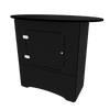 N3L Locking Storage Counter with black wood-burning stove