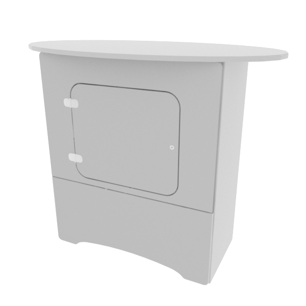 N3L Locking Storage Counter with white curved-top cabinet door and handles