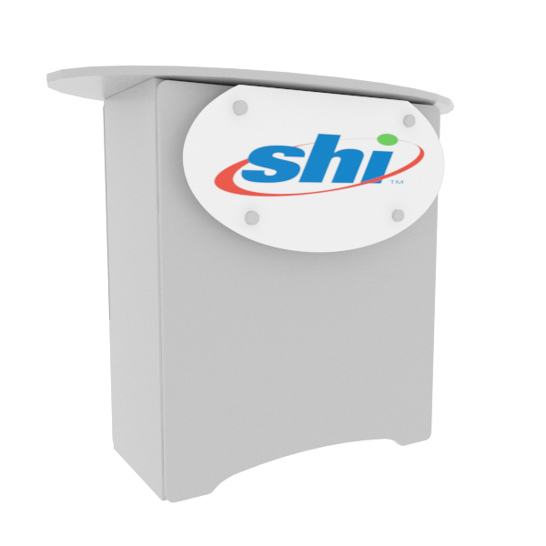 White Shi N3L Locking Storage Counter with wall-mounted utility box