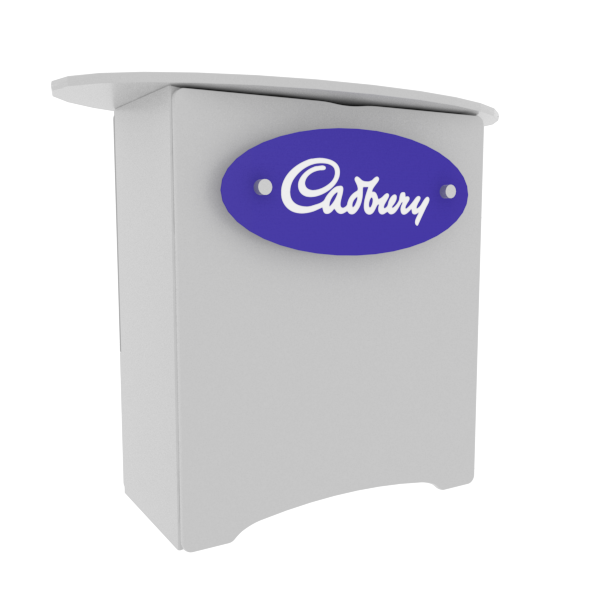 White Cadbury chocolate box with purple oval logo in N3L Locking Storage Counter