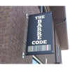 Black Outdoor Pole Banner with The Bare Code Text and Colorful Barcode
