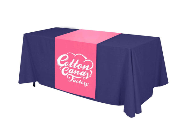 Personalized middle fabric table runners can put the finishing touch on a covered with solid color cover (under throw).
