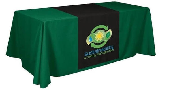 Personalized middle fabric table runners can put the finishing touch on a covered with solid color cover (under throw).