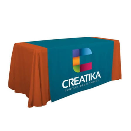Personalized middle fabric table runners can put the finishing touch on a covered with solid color cover (under throw).