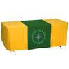 Personalized middle fabric table runners can put the finishing touch on a covered with solid color cover (under throw).