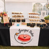 Personalized middle fabric table runners can put the finishing touch on a covered with solid color cover (under throw).