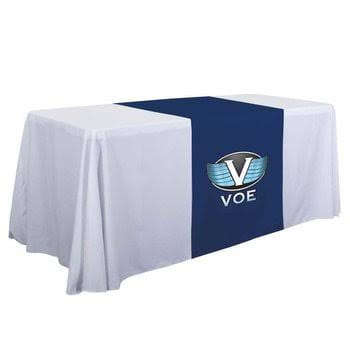 Personalized middle fabric table runners can put the finishing touch on a covered with solid color cover (under throw).