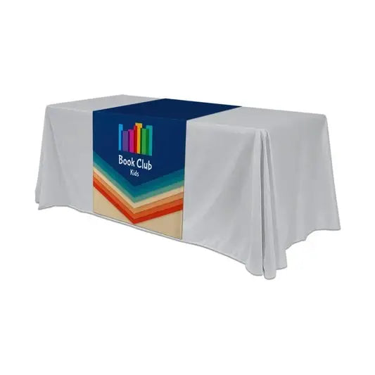 Personalized middle fabric table runners can put the finishing touch on a covered with solid color cover (under throw).