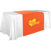 Personalized middle fabric table runners can put the finishing touch on a covered with solid color cover (under throw).