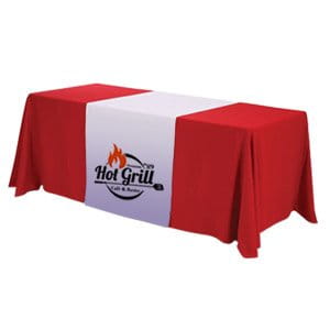 Personalized middle fabric table runners can put the finishing touch on a covered with solid color cover (under throw).
