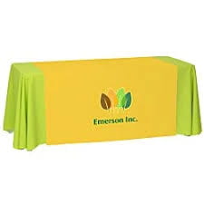 Personalized middle fabric table runners can put the finishing touch on a covered with solid color cover (under throw).
