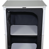 Portable camping cabinet with shelves.