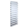 Sleek silver metallic slat radiator on portable wheeled stand