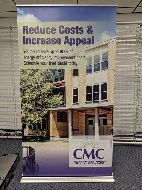 Premium 48 Inch Retractable Banner Stand with CMC Energy Services Logo