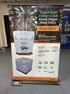 Alya 100% organic pitted dates in white bag with clear window, on 48-inch banner stand