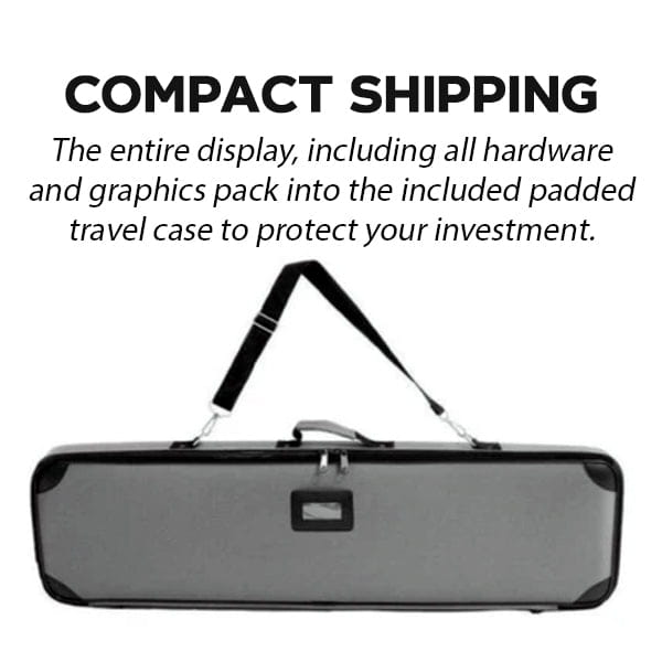 Premium 48-inch retractable banner stand with black padded travel case