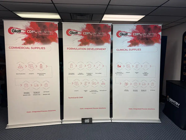 Premium 48 Inch Retractable Banner Stand with Glatt CDM Unlimited Logo