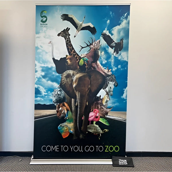 Premium 48 Inch Zoo-Themed Retractable Banner Stand with Vibrant Animals