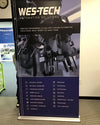 Wes-tech automation banner stand with black purple robotic arms