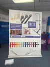 Jaclo plumbing fixtures and color swatches on premium 60-inch retractable banner stand
