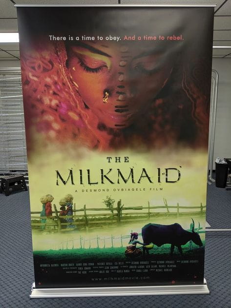 The Milkmaid movie poster on premium 60-inch retractable banner stand