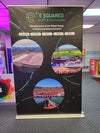 E squared reinforced geomembranes black roll-up banner stand