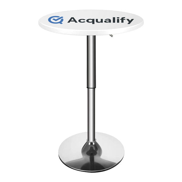 Round Hydraulic Bar Table - White / Add Custom Logo Top