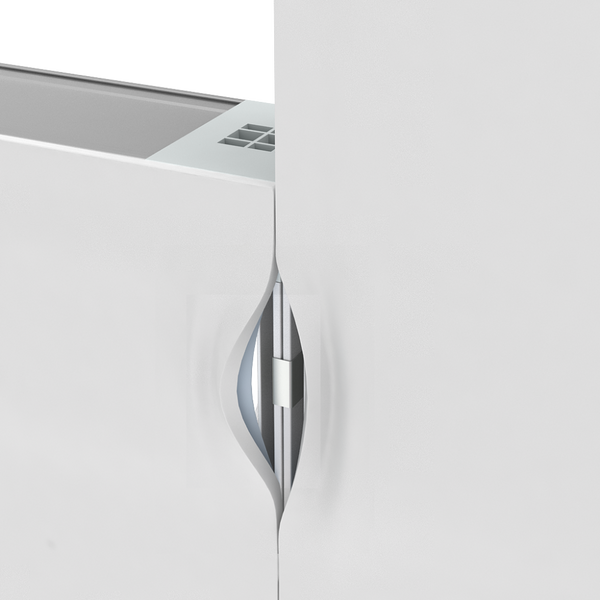 Silver Microsoft hinge on white laptop for U-Clip lightbox display