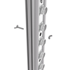 Silver metallic shower door frame with meshed wing nut fasteners
