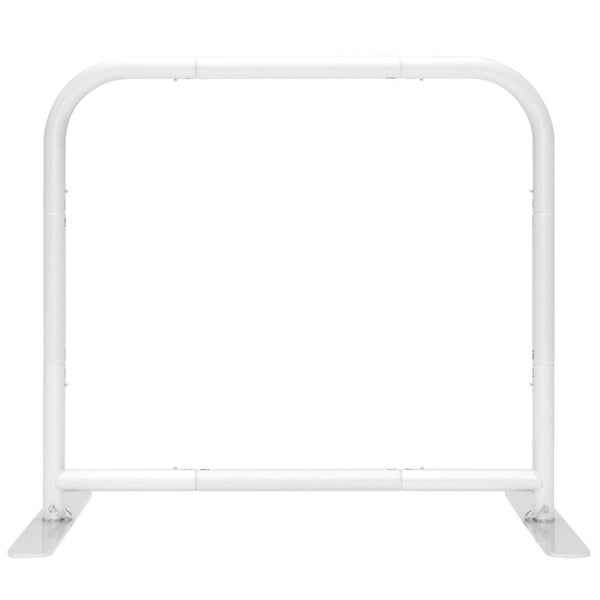 Small Half Wall Barrier Display with white curved metal frame