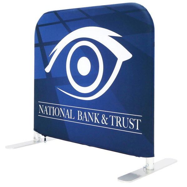 Small Half Wall Barrier Display with Blue Banner, White Eye Logo and National Bank & Trust