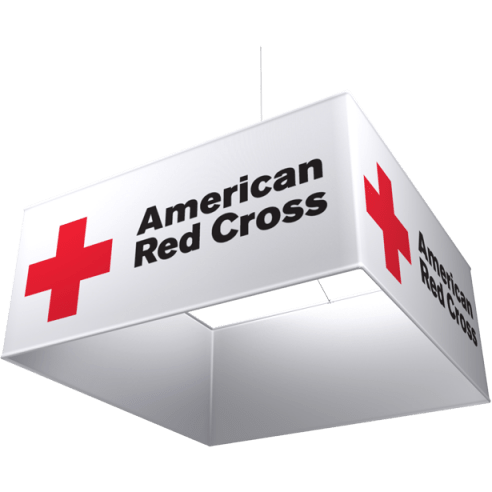 Hanging American Red Cross sign.