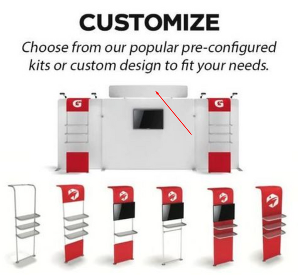 Red and white Gatorade booth with integrated screen in Straight Tension Fabric Display Header