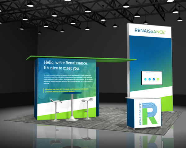 Blue and green Renaissance branded Sync 2-in-1 backlit hybrid island exhibit booth